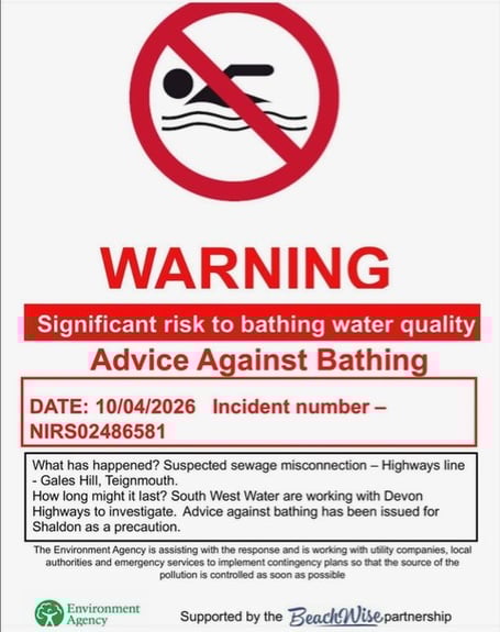 Warning against bathing at Shaldon, Photo Shaldon Parish Council 