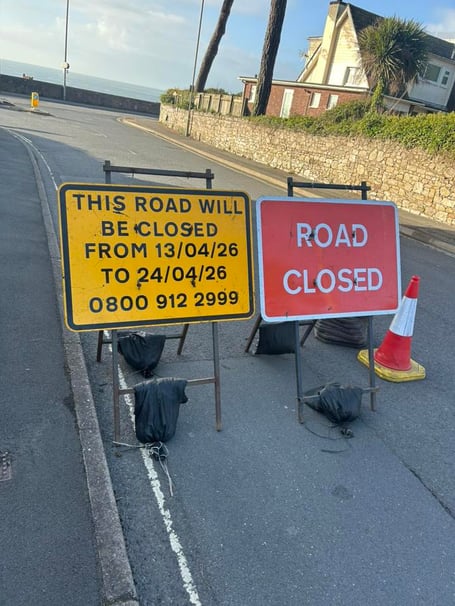 Exeter Road in Dawlish closed for gas work. Photo Cllr Rosie Dawson 