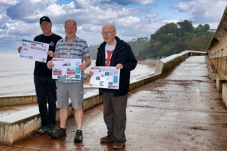 Relaunch of the Brunel Trail in Dawlish, left to right, Cllr Scott Williams, Mayor Cllr Anthony James with trail originator Robert Vickery. Photo Bob Simpson 