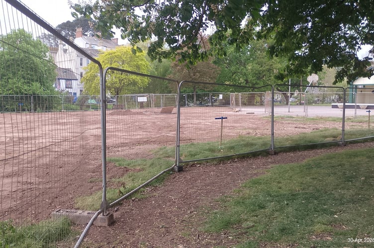 Reinstatement work is starting on the Lawn in Dawlish. Photo Noreen Goodchild 