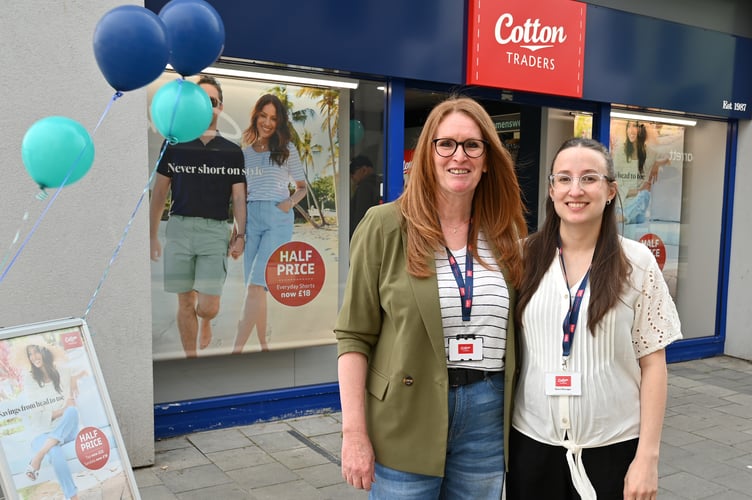 Welcome to the town centre - Cotton Traders opens for business in Newton Abbot. Area manager Yvette Darch and deputy manager Chloe Spain