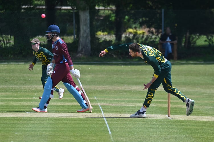 Devon Cricket League A Division, Torquay and Kingskerswell versus Bovey Tracey.Bovey bowler Seb Ansley