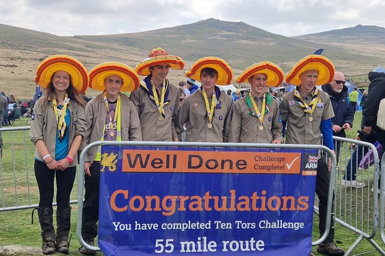 Teignbridge Explorers Ten Tors 2026 team after completing the 55-mile challenge