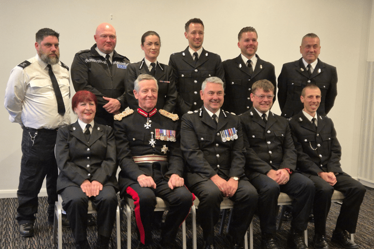 Special Sergeant Penny Chudley, front left, received a Long Service Medal in recognition of nineteen years of dedicated voluntary service, having joined in October 2005.