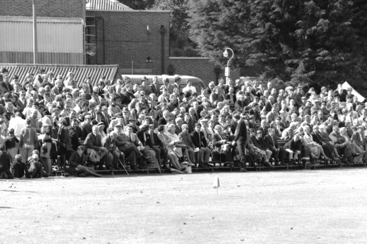 Flashback! A packed temporary grandstand on the former South Devon CC ground in Cricketfield Road during the 1968 game against the International Cavaliers