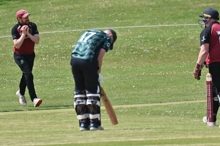 Devon Cricket League B Division.Barton versus Ashburton. Safe pair of hands - Barton's Steve Lewis catches out Ashburton' Matt Churchill