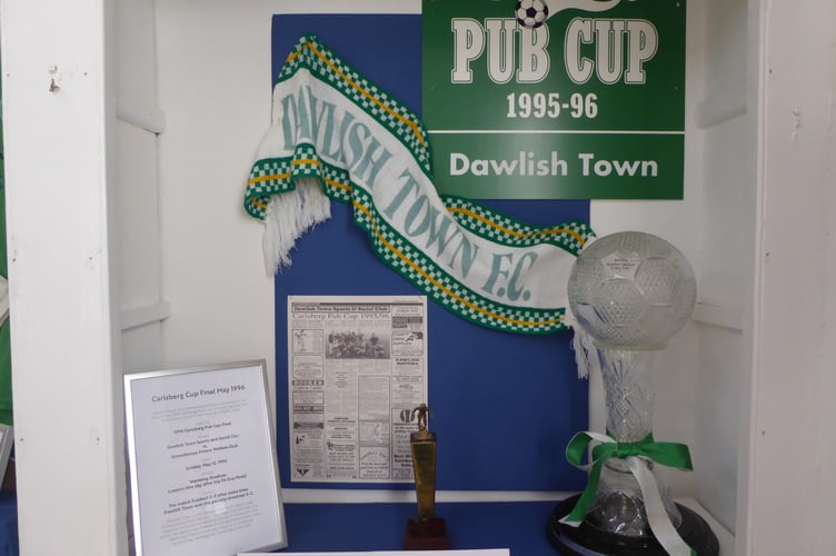 The 1996 Carlsberg Pub Cup trophy won by Dawlish on display at Dawlish Museum. Photo contributed