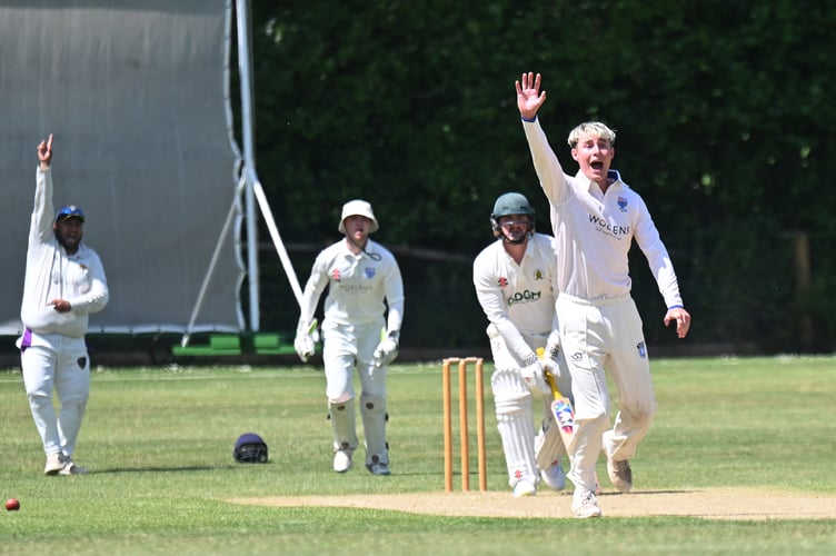 Devon Cricket League C Division West. Abbotskerswell versus South Devon. A 42 run win for Abbots who took to the crease first making 200 all out. South Devon's response after tea was 158 all out. South Devon bowler Jack Allen successfully appeals for lbw on Abbots batsman Brayden Notman