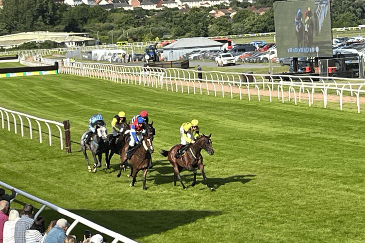 Bits Ballou leads the field in the William Hill Handicap Hurdle won by Jack's Jury
