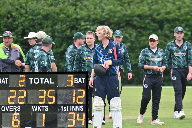 Tolchards DCL B Division. Ashburton 1st XI versus Plymstock 1st XI.
A quick afternoon’s work for Plymstock who took a 9 wicket win having had to chase just 35 runs after homeside Ashburton were all out for 34 after 22.3 overs .
Plymstock batsman Chester Oldfield obviously delighted with the result - while Ashburton look stunned