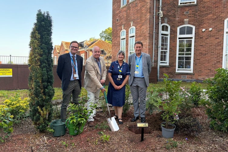 Planting of the magnolia tree100 years since Torbay Hospital foundation stone was laid - Joe Teape (Chief Executive, Torbay and South Devon NHSFT), Kevin Dixon (Chair, Healthwatch Torbay, Devon and Plymouth), Lesley Woodhead (Outreach Sister, Ella Rowcroft Ward, Torbay Hospital), Dr Martin Beaman (Chair, Torbay and South Devon NHSFT)