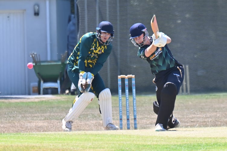 Devon Cricket League B Division West.Bovey Tracey 2nd XI versus Ashburton 1st XI, Bovey 'keeper Joe Forey and Ashburton batsman Matt Churchill