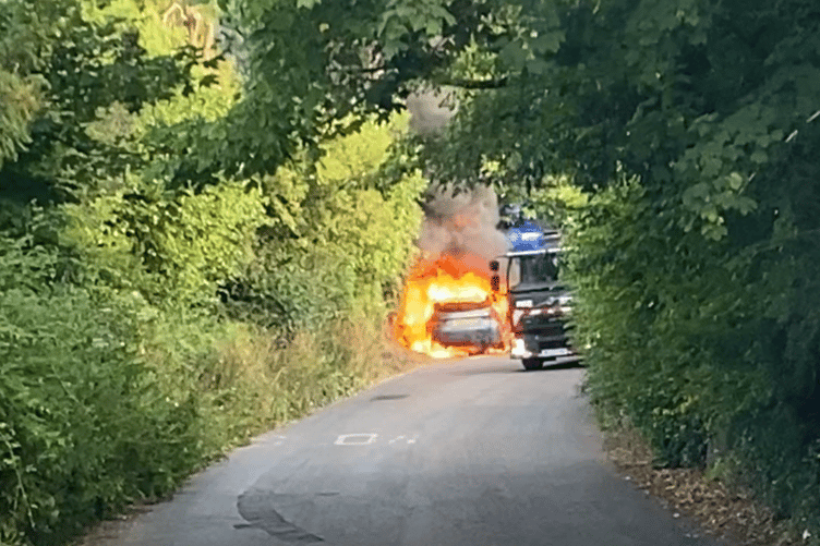 The vehicle fire at Aller Hill near Dawlish.