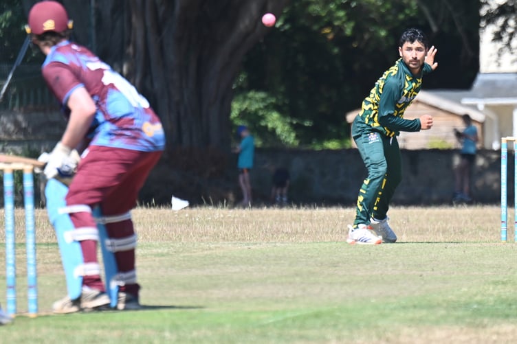 Devon Cricket League A Division. Bovey Tracey versus Torquay & Kingkerswell. Bovey bowler Hem Chetri