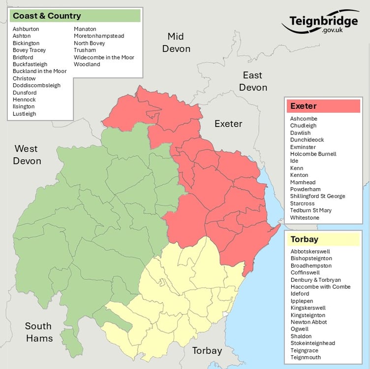 How Teignbridge Council is being divided. Photo Teignbridge Council.