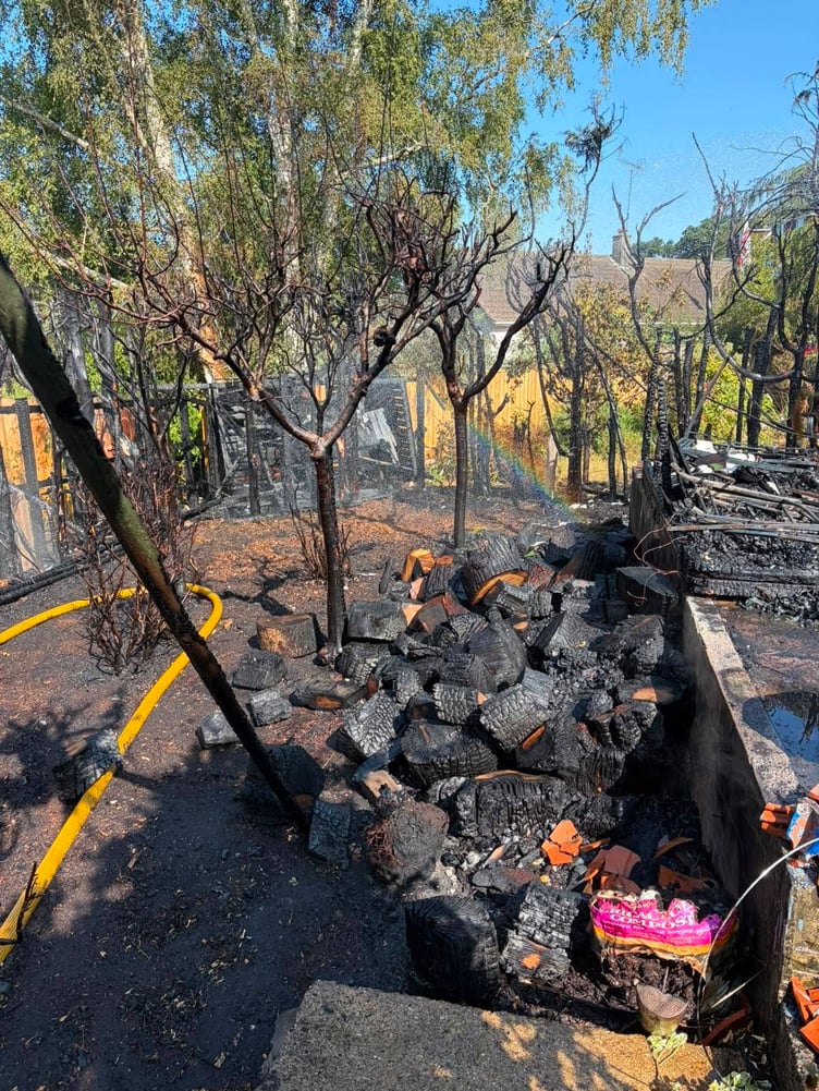 The fire wrecked garden in Milber, Newton Abbot. Photo Newton Abbot Fire Station