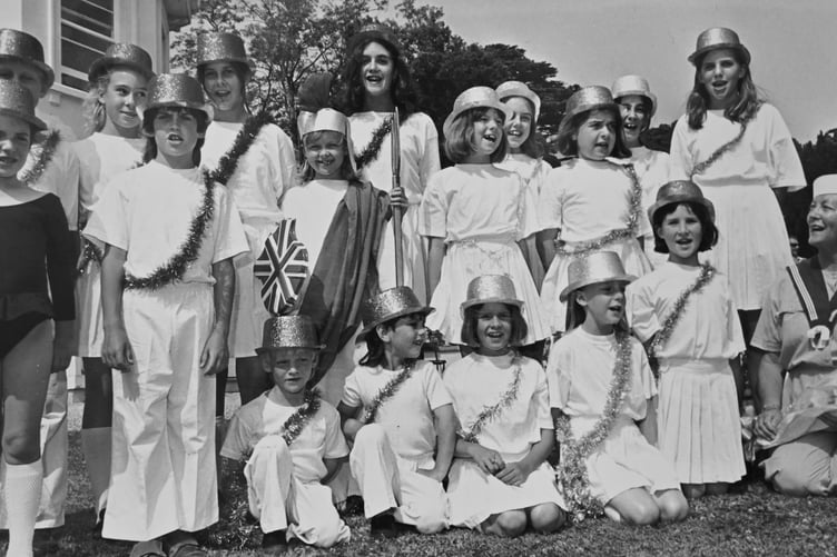 Bishopsteignton Children's Theatre Group at Bishopsteignton Royal British Legion fete perform songs to celebrate VE Day in July 1995