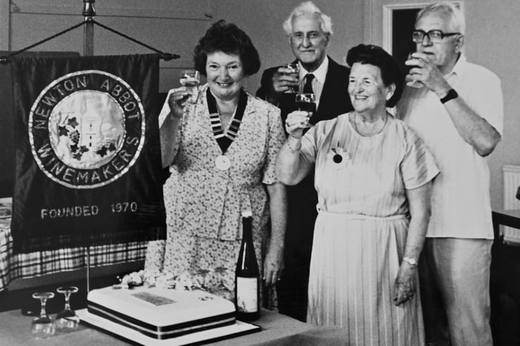 Cheers to 25 years. Newton Abbot Winemakers celebrate their silver anniversary. From left: Pat Lethgride, Roy Leach, Phyllis Hugo and Gerry Hugo