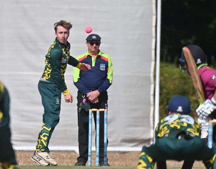 Devon Cricket League A Division. Bovey Tracey versus Cullompton. Bovey bowler Chris Yabsley
