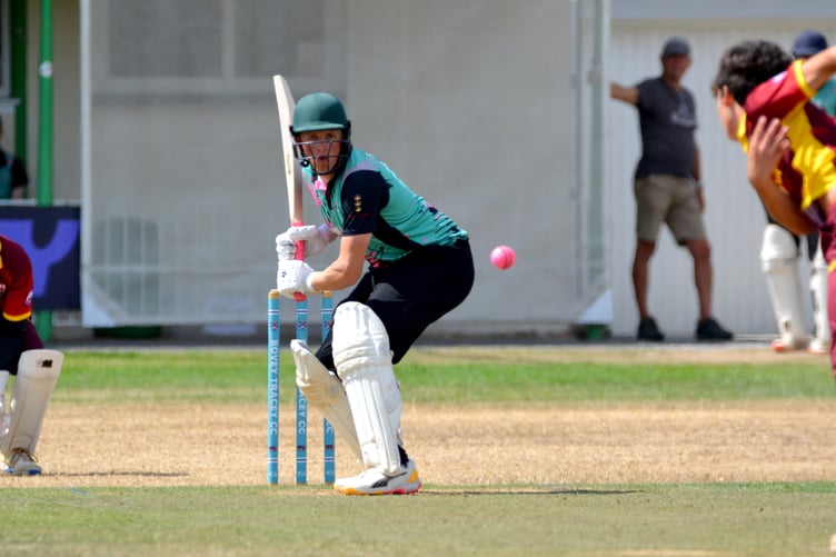 Chagford captain Jake Griffiths well on the way to a match-winning 70 not out for his team in the five-wicket victory over Seaton in the Corintihan Cup semi-final at Bovey Tracey