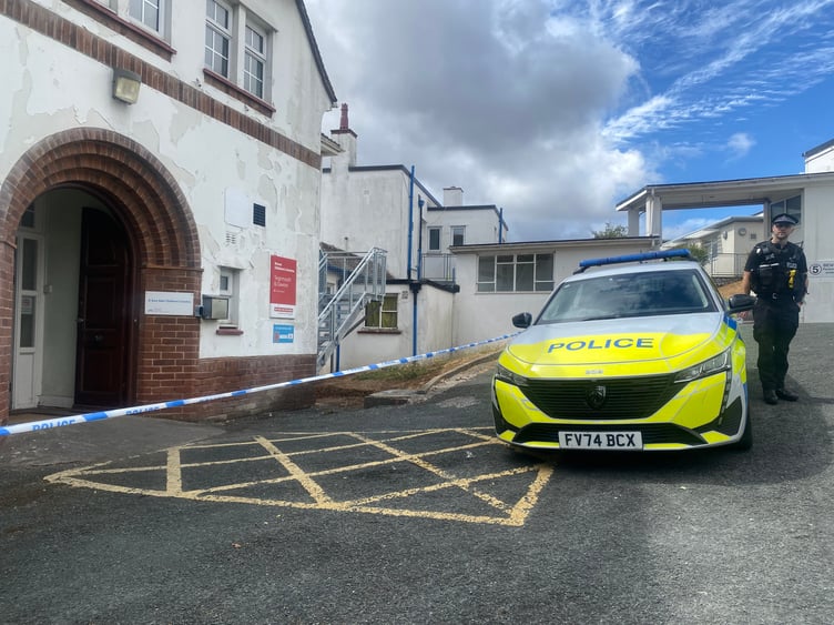 Police outside Teignmouth Hospital Children's Centre after suspected arson attack