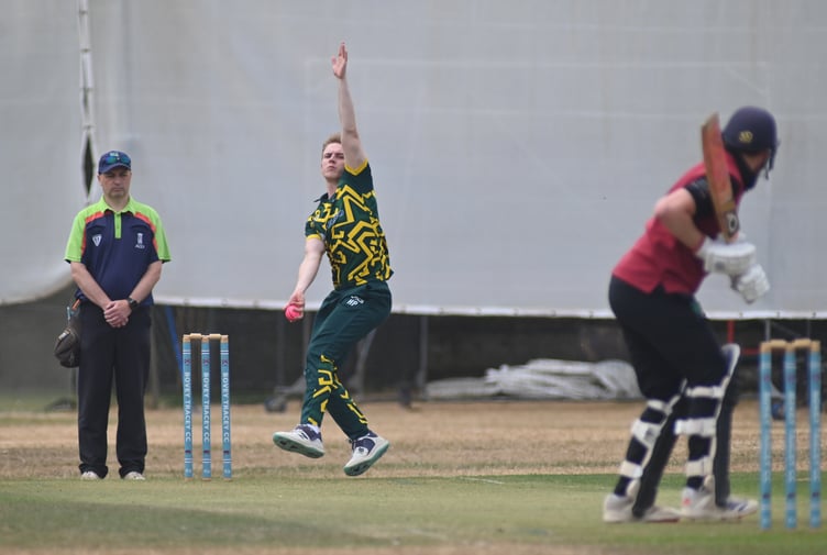 Devon Cricket League B Division. Bovey Tracey 2nd XI versus Barton 1st XI. Bovey bowler Harry Pitman