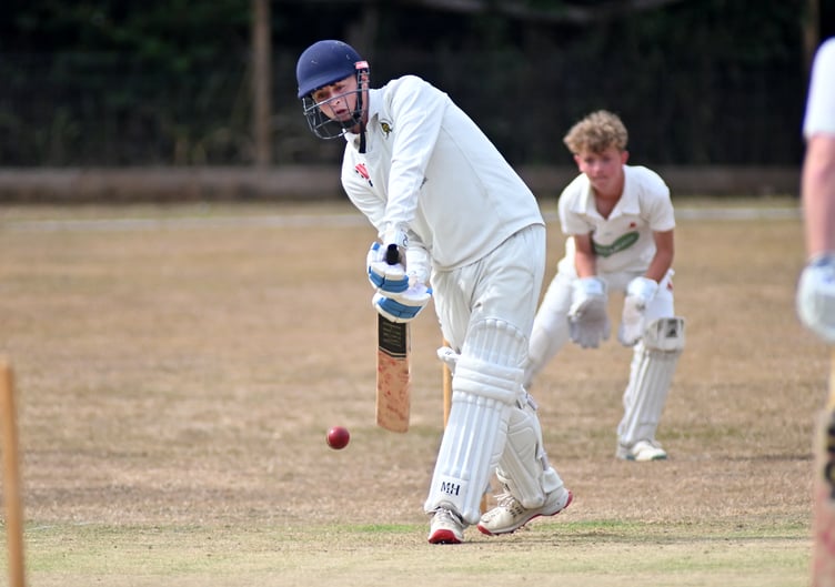 Devon Cricket League C Division West. Abbotskerswell 1st XI versus Paignton 2nd XI. Abbots' batsman Alfie Harrison