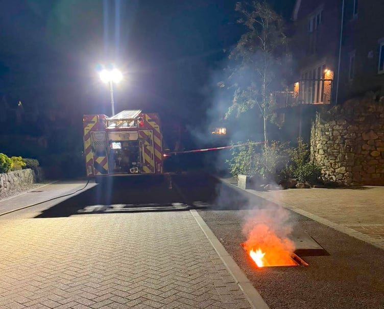 Fire in the hole - the blazing inspection pit at Jetty Marsh Road. Photo: Newton Abbot Fire Station