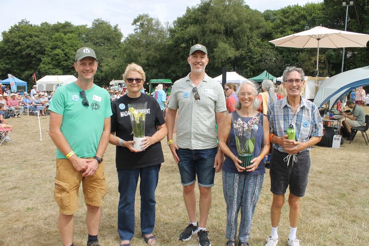 Performers Jill and Bernard Blackwell, right, officially opened the Dartmoor Folk Festival, pictured with, from left, Mark Bazeley, Shirley Bazeley and Jason Rice. AQ 1883
