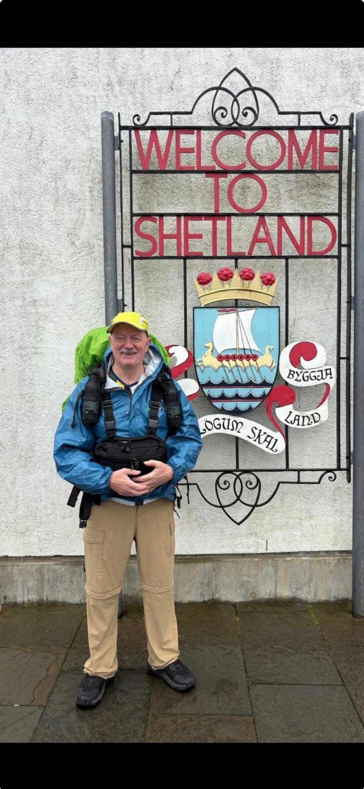 Robin Bishop in Shetland embarking on his solo walk. Photo supplied.