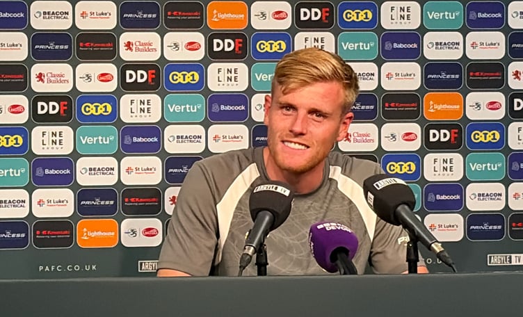 New Plymouth Argyle striker Will Evans addresses the media ahead of his side's League One opener against Stockpor County