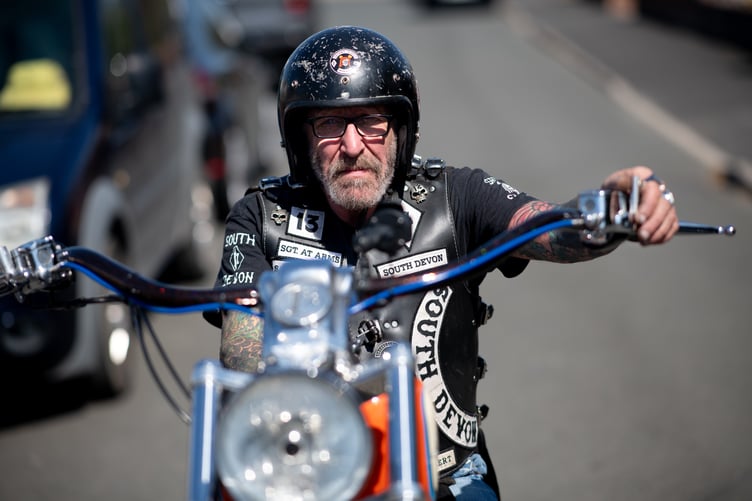 One of the Satan's Slaves who accompanied Jimmy Small's funeral procession on their bikes
