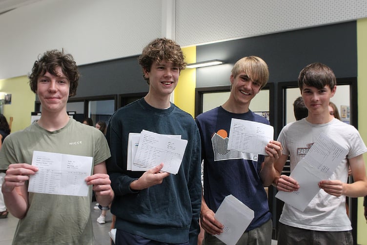 A group of students celebrate GCSE results at South Dartmoor College. Photo supplied