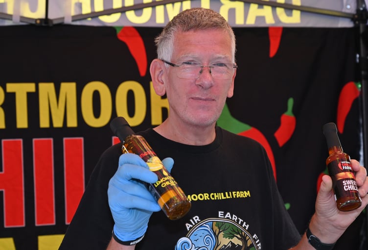 Moretonhampstead Food Festival. Hot stuff - Phil Palmer from Ashbuton's Dartmoor Chilli Farm