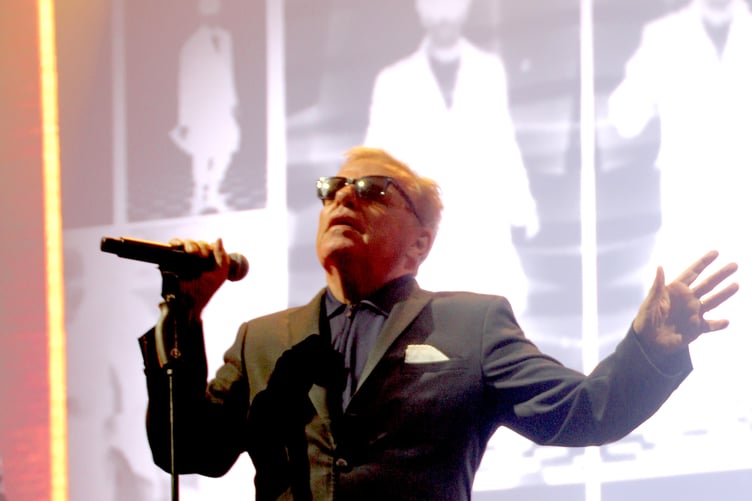 Suggs from Madness on the main stage of the Beautiful Days festival at Escot Park. Photo: Emma Knight