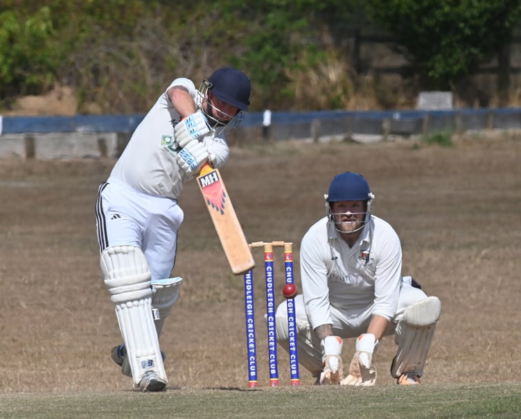 Devon Cricket League C Division West.Chudleigh versus Abbotskerswell, Abbots batsman Aron Owen and Chudliegh 'keeper Nick Halse