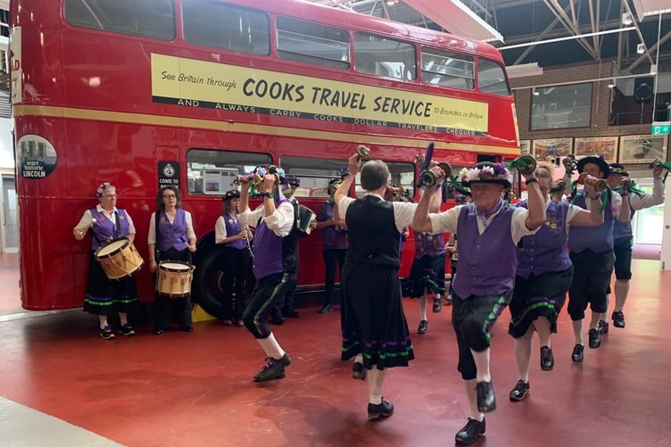 Raddon Hill Clog Morris dancing at the Commercial Vehicle Museum in Leyland, Lancashire