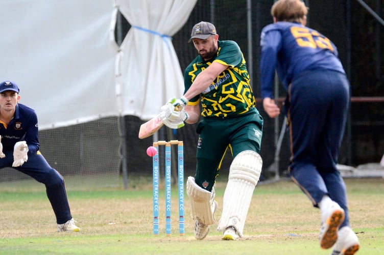 Bovey Tracey's Dan Green, in his last innings as 2nd XI captain, takes aim at the bowling of Bideford's Julian Hayter