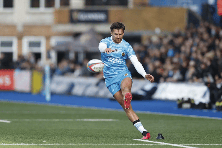 Henry Slade lands a successful kick for Exeter Chiefs during their pre-season friendly against Cardiff