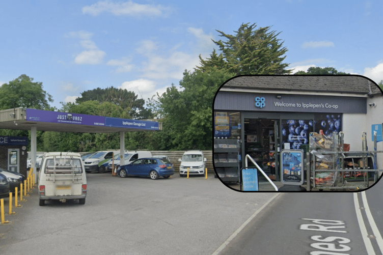Background: The site off Totnes Road. Inset: The Co-op store at Fore Street, Ipplepen