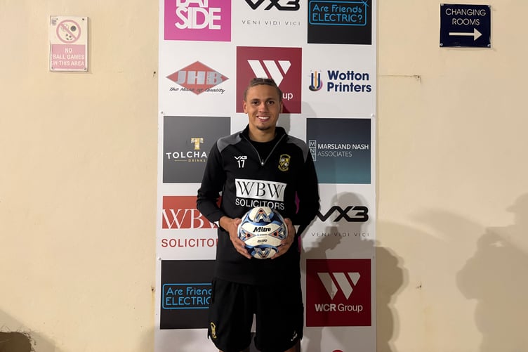 Buckland's hat-trick hero Josiah McKayle with the match ball