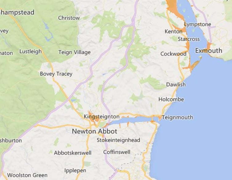 Areas at risk of coastal flooding according to the Environment Agency. Map EA
