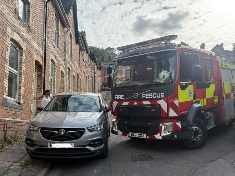 Fire engine blocked by parked car in Western Road, Newton Abbot, in September 2026