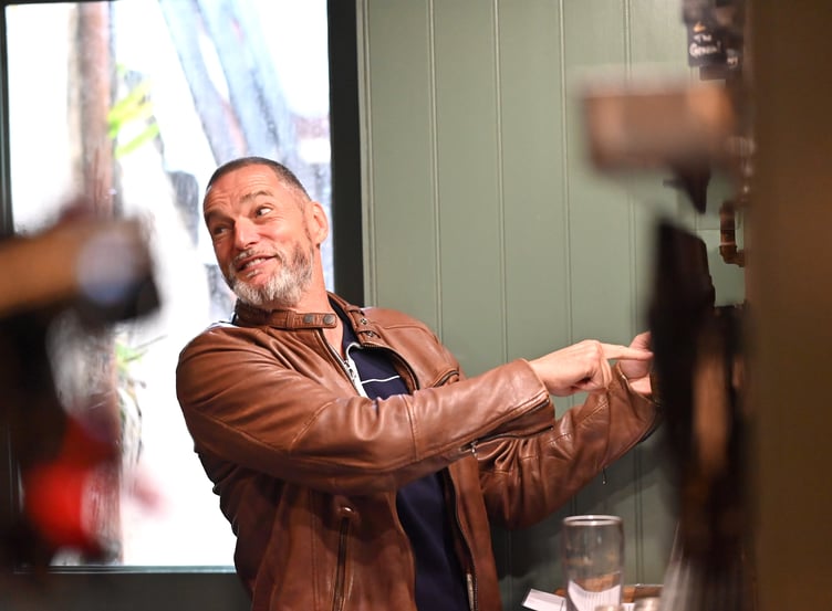 Fred Sirieix pulls the pints at Newton Abbot's Ye Olde Cider Bar. Photo Steve Pope