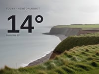 Newton Abbot: heavy rain, high of 14°C