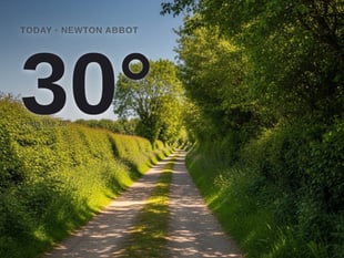Newton Abbot: sunny day, high of 30°C